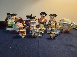Toby Mug Lot of 13 Various Styles and Sizes Ceramic Vintage Collectible