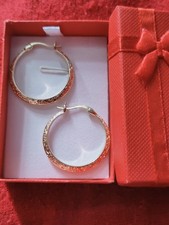 Gold Hoop Earrings Embossed 30mm Earrings comes gift boxed C66
