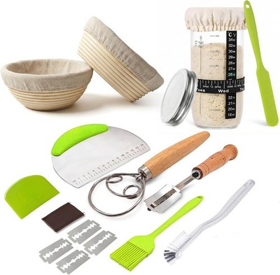 Sourdough Starter Kit: Banneton Basket, Glass Jar, Baking Supplies