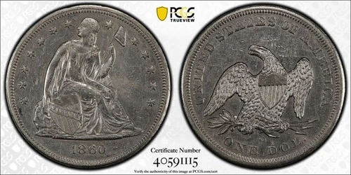 1860 O PCGS XF Detail - Silver Seated Liberty Dollar $1 Coin #56590A