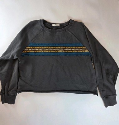 Natural Life Tribal Cropped Dolman Sleeve Bohemian Stitched Sweater SZ S/M
