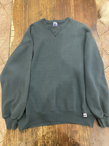 90s Russell Athletic Made In USA Med Green Blank Crewneck Sweater Size XL