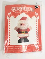 Canvas Carousel "Jolly Santa Ornament" Plastic Canvas Kit Santa Claus NOS