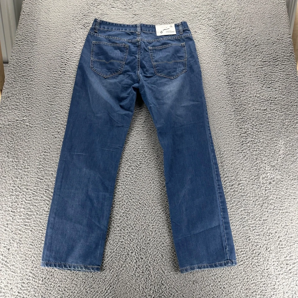 Pantalones de mezclilla Takeshy Kurosawa para hombre 34x30 azul lavado oscuro algodón elástico calce recto Foto 4 de 4