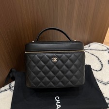 Chanel Vanity Case Caviar Quilted Black Top Handle Bag 20cm Bottom length