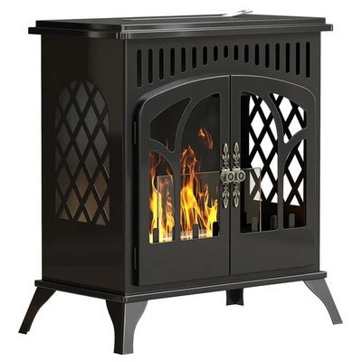 HOMCOM 22" Bio Ethanol Fireplace Stove, Ethanol Fire Burner with Door