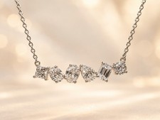 14k Solid Gold Lab Grown Diamond Necklace 16 Mixed Cut Diamond Pendant