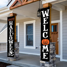 Happy Halloween Welcome Pumpkin Porch Signs Hanging Banners