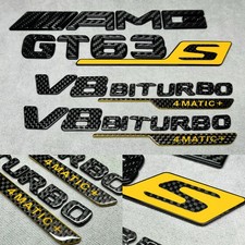Trunk Emblem Badge Carbon Fiber Metal Yellow Set Gt 63s V8 Biturbo 4 Matic