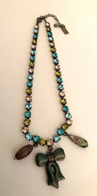 Signed ELLE Multicolor Rhinestone Enamel Pendant/Necklace Vintage
