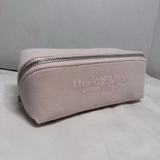 Kylie Jenner Cosmetics Velvet Pouch Makeup Expandable Bag Pink Embroidered Logo