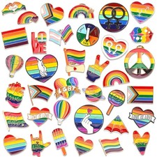 36 Pcs Pride Enamel Pins Bulk Rainbow LGBT Lapel Pins Gay Pride Heart Flag Br...