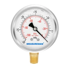 MEASUREMAN 2-1/2" Dial,Glycerin Filled, Stainless Steel Case, Brass Inside, 30In
