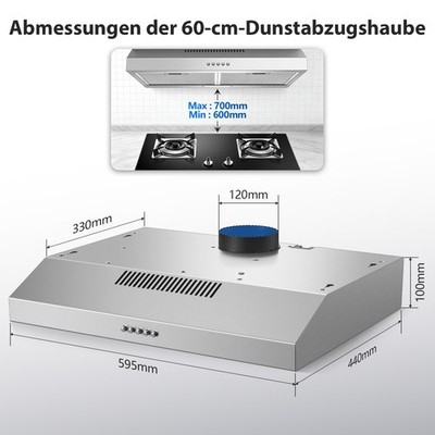 60cm Abzugshaube TopStrong 200m³/h 3-lagiger Aluminiumfilter abnehmbar
