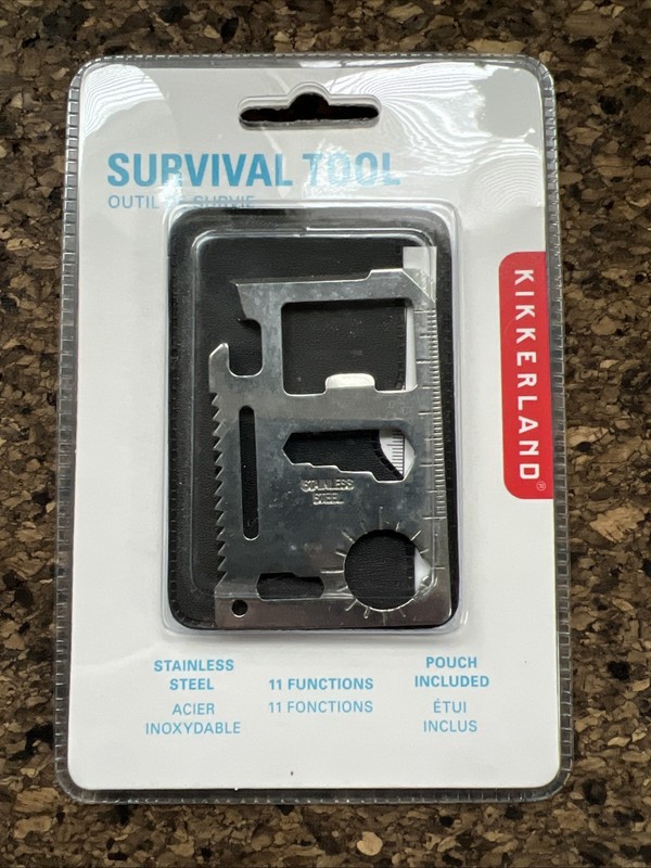 Kikkerland Classic Stainless Steel Survival Tool Pocket 11 functions W/Pouch