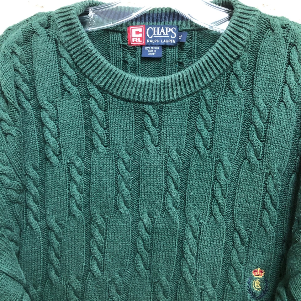 Suéter DE COLECCIÓN Chaps Ralph Lauren Extra Grande Adulto Verde Tejido con Cable Para Hombres XL Foto 2 de 4