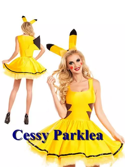 Z-C1-1 Pokemon Pikachu Womens Halloween Dress Fancy Cosplay Cartoon Costume