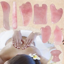 Natural Rose Quartz Roller and Gua Sha Pink Jade Guasha Body Facial Massager 