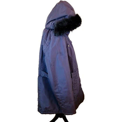 Abrigo de invierno Susan Graver Parka con capucha 4 en 1 para mujer XL gris ciruela cremallera completa chaqueta Foto 3 de 4