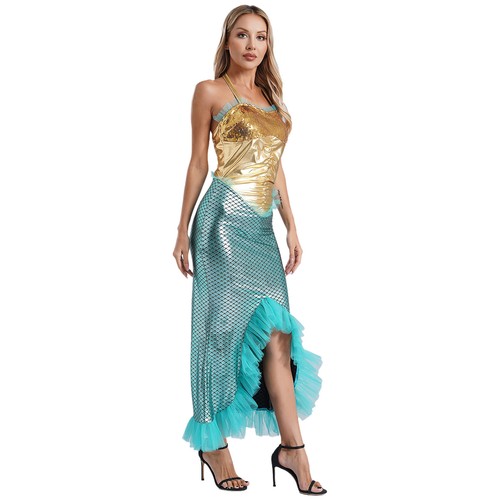 Damen Meerjungfrau Prinzessin Cosplay Kostüm Pailletten Dress Up Halloween Party - Bild 9 von 56