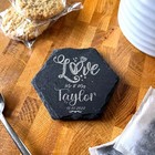 Hexagon Slate Love Wedding Day Rings Diamond Mr & Mrs Gift Personalised Coaster