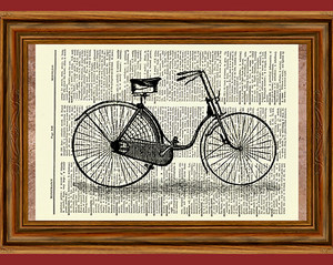 Vintage Bicycle Dictionary Art Print Poster Picture Antique Bike Basket Wheels