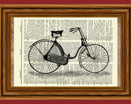 Vintage Bicycle Dictionary Art Print Poster Picture Antique Bike Basket Wheels