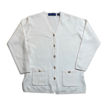 90s vintage Karen Scott Wool Knit White Cardigan with Gold Buttons Petite M