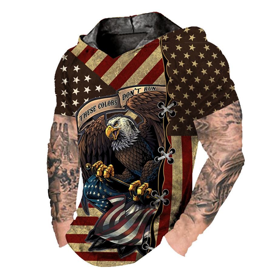 ⭐⭐Sudadera Capucha Mango Corta Hombres Bandera Americana Águila Rojo Ropa Ligero