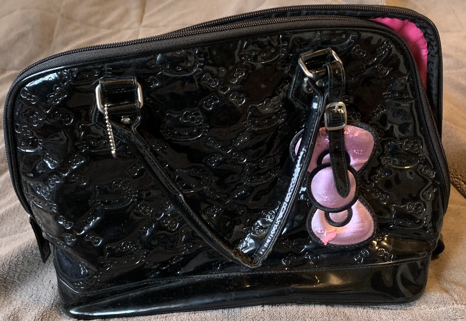 Black Simulated Leather Argyle Design Hello Kitty… - image 4