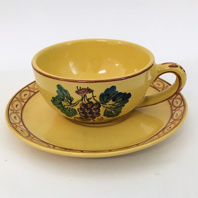 Yellow Provence Pottery Cup & Saucer by Faiencerie d'Art de Malicorne France 