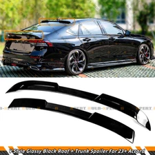 FOR 23-25 HONDA ACCORD GLOSS BLACK V3 HIGHKICK DUCKBILL TRUNK + JDM ROOF SPOILER