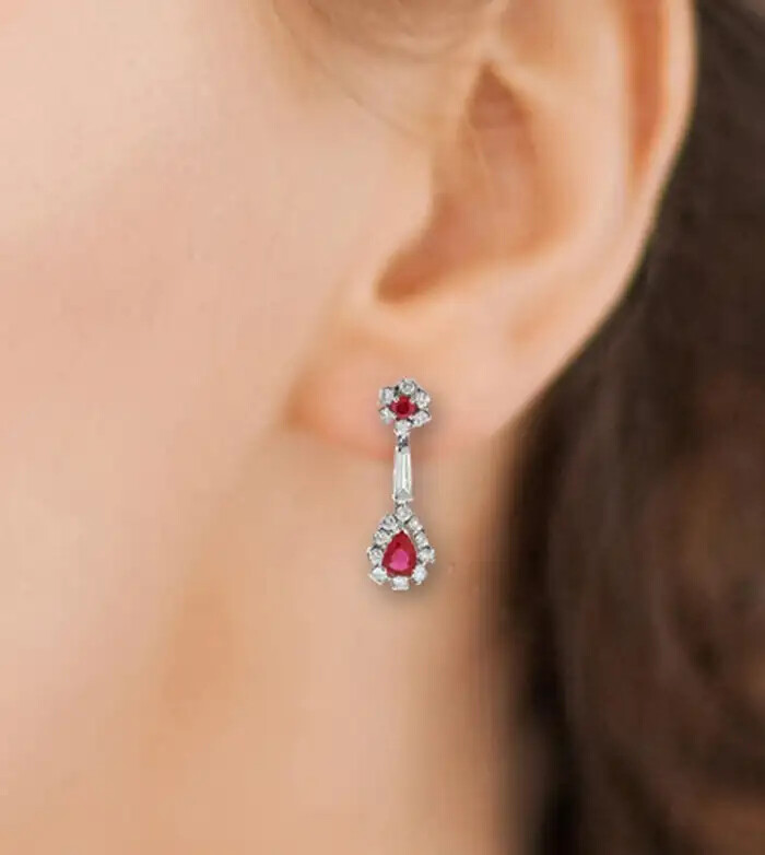 DIAMOND AND RUBY DROP EARRINGS - image 2