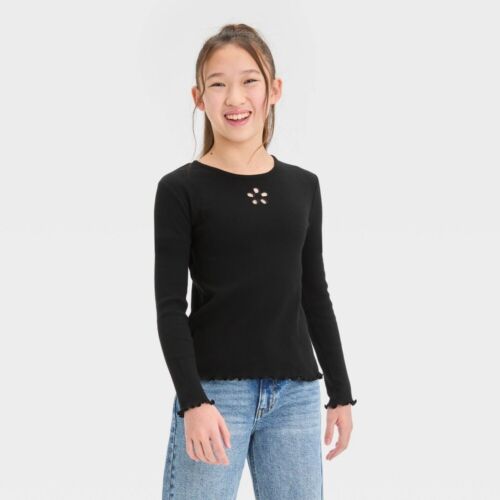Girls' Long Sleeve T-Shirt Art Class Black Daisy Size XL