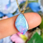 14K Gold Bail, Australian Coober Pedy Opal Doublet Pendant Necklace GEM2
