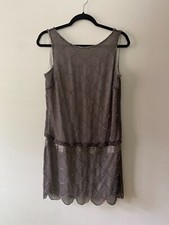 Adrianna Papell Evening Grey Beaded Fishscale Flapper Mini Dress Size 4 *read*