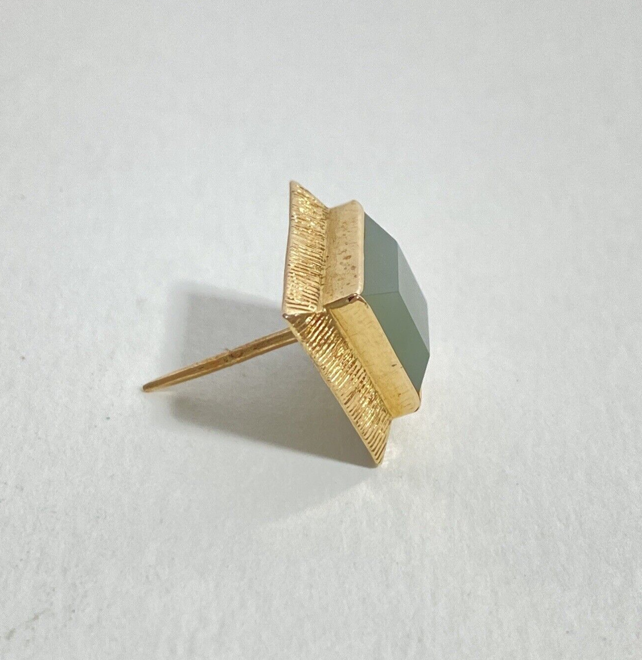 1970s Green Jade Solid 14K Yellow Gold Square Tie… - image 5