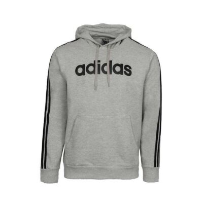 Adidas Mens Hoodie Essential 3-Stripe Pullover Gray w Black Logo L-2XL-3XL 