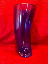 FTD Violet Blue Hand Blown Art Glass Bent Tube Flower Vase