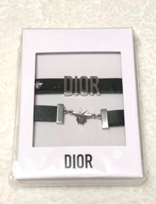 Christian Dior Bracelet Choker Bee Leather Black Silver Logo
