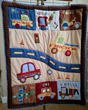 Automobiles Cars Trucks Crane Motorcycle Plane Quilt Blanket Nursery 35  X 43  