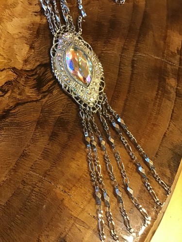 Art Deco Aurora Borealis Marquise Shape Stone Necklace