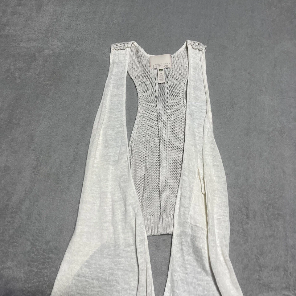 Cárdigan Banana Republic Heritage para mujer mediano marfil lino algodón orgánico chaleco Foto 3 de 4