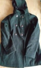 Evie Ladies Forest Dark Green Pea Double Breasted Hooded Coat Size 16