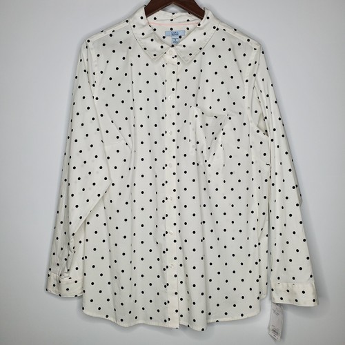Croft & Barrow Womens Black Polka Dot Button Front Blouse Size 1X Long Sleeve - Picture 2 of 11
