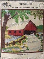 Vtg Family Circle Crewel Embroidery Kit Covered Bridge SEALED 14x14