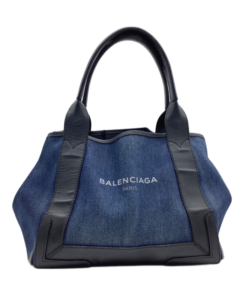 BALENCIAGA Navy Cabas S Hand Bag Denim Silver Blue 339933 Auth