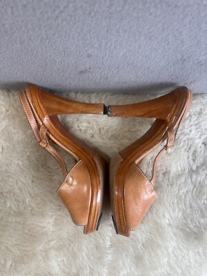 Vintage 70s Wild Pair Brown Leather Stacked Wood Heel Platform