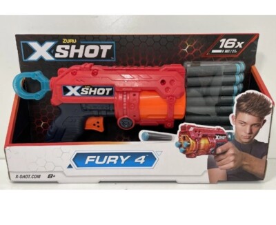 Brandneu ZURU X-Shot Excel Fury 4 Blaster für 8 Jahre + Kinder 16 Schalen enthalten