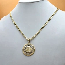 Gold Plated Saint Benedict pendant w chain Medalla San Benito Oro laminado